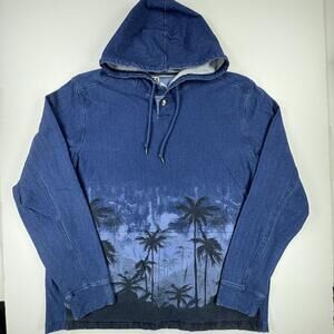 Tommy Bahama Hoodie Mens XL Blue Palm Tree Graphic Long Sleeve Henley Beach